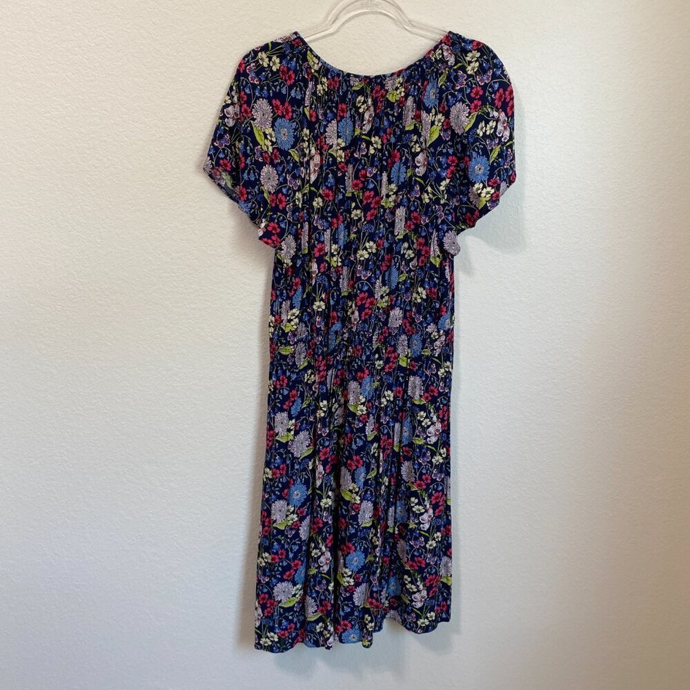 Talbots Navy Floral Butterfly Midi Dress 2X Tea Length Flutter Sleeve Viscose - Picture 7 of 7